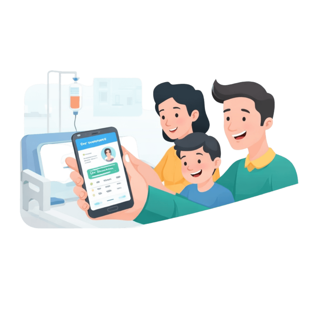 Illustration of a family viewing their health records together in the Vorqard app